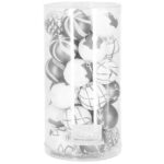 Karácsonyi mintás gömbdísz készlet, 30 darab, 6 cm, ezüst