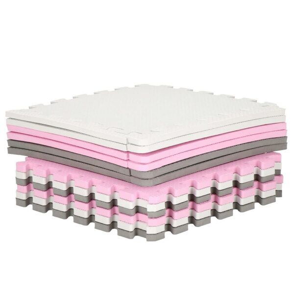 Covor din spuma pentru copii, tip puzzle forme, 26 piese, termoizolant, 118×90 cm, gri roz - Image 5