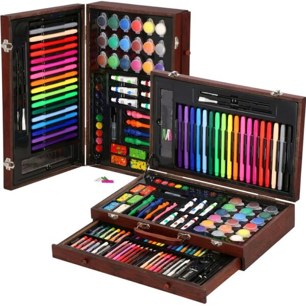Set de pictura si desen pentru copii, 130 de piese, trusa lemn - Image 41