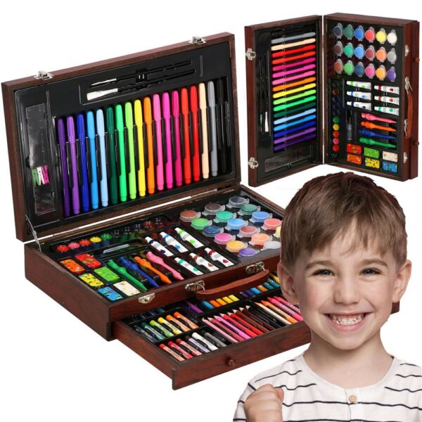 Set de pictura si desen pentru copii, 130 de piese, trusa lemn - Image 45