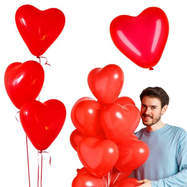 Set 100 baloane pentru petrecere in forma de inima, 22cm, rosu - Image 5