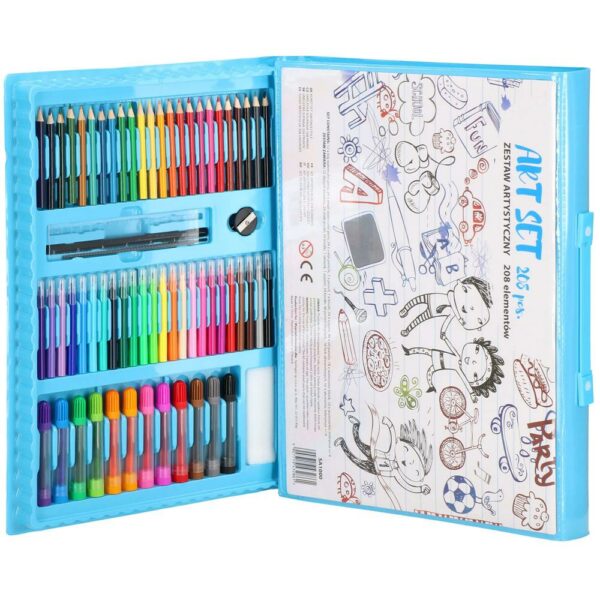 Set de pictura si desen pentru copii, 208 de piese, trusa plastic albastru - Image 6