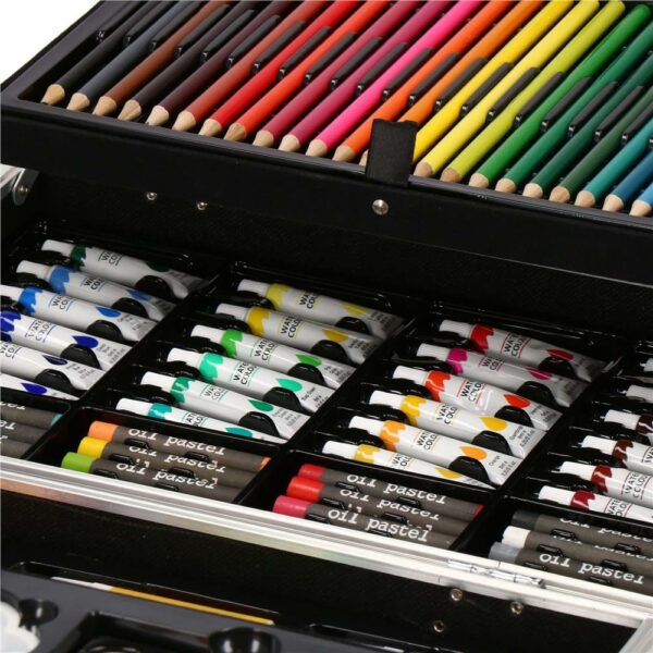 Set de pictura si desen pentru copii, 145 de piese, trusa aluminiu roz - Image 5
