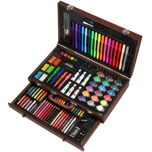 Set de pictura si desen pentru copii, 130 de piese, trusa lemn - Image 6