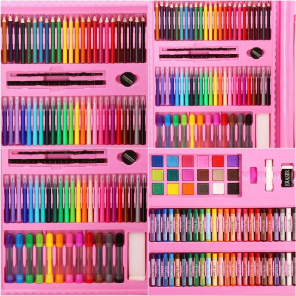 Set de pictura si desen pentru copii, 208 de piese, trusa plastic roz - Image 5