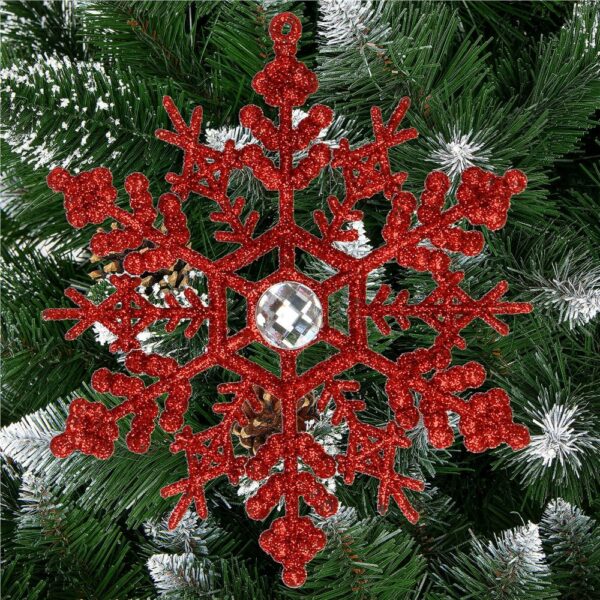 Decoratiune brad fulg de zapada cu cristal, set 2 bucati, 12cm, rosu - Image 3