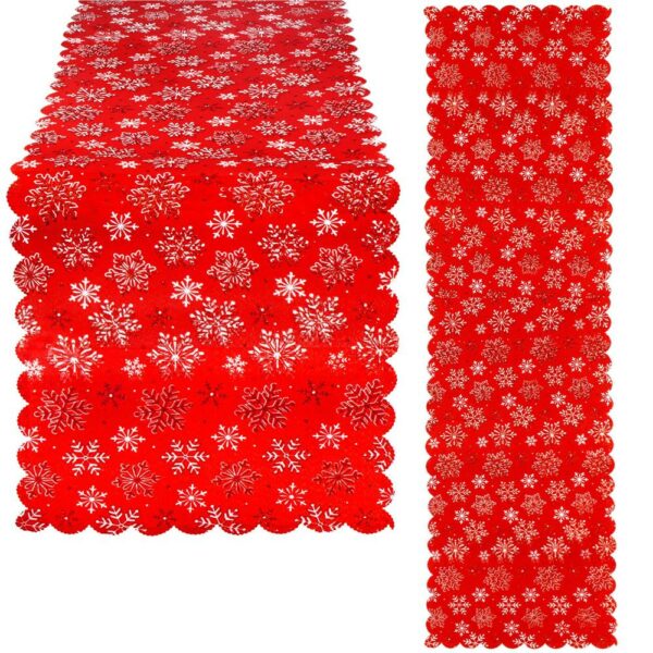 Fata de masa pentru decor, cu motive de Craciun, din stofa, 34x187cm, rosu - Image 4