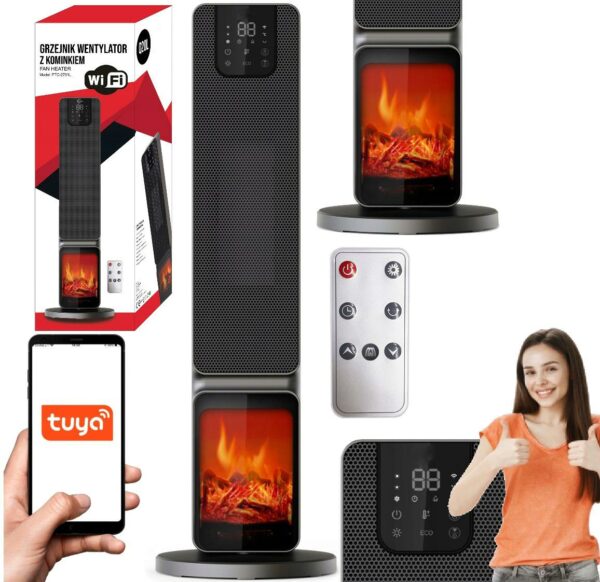 Elektromos kandalló, 2000W, 2 fokozat, termosztáttal és távirányítóval, időzítő, LED kijelző, WiFi - Image 6