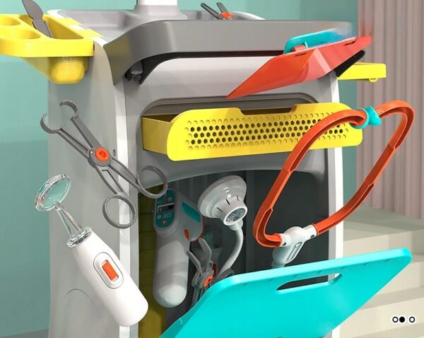 Set de joaca, carucior medical cu aparatura si instrumente, cu sunete si lumini - Image 6