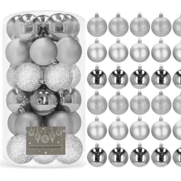 Set globuri de Craciun, 30 bucati, 3 modele, 6cm, argintiu - Image 5