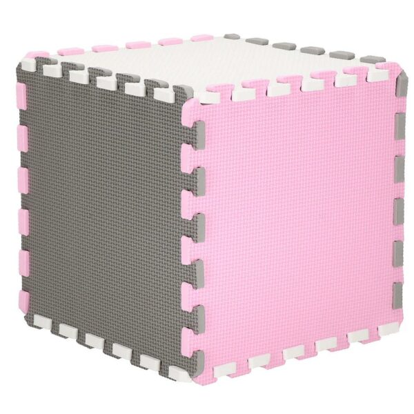 Covor din spuma pentru copii, tip puzzle forme, 26 piese, termoizolant, 118×90 cm, gri roz - Image 6