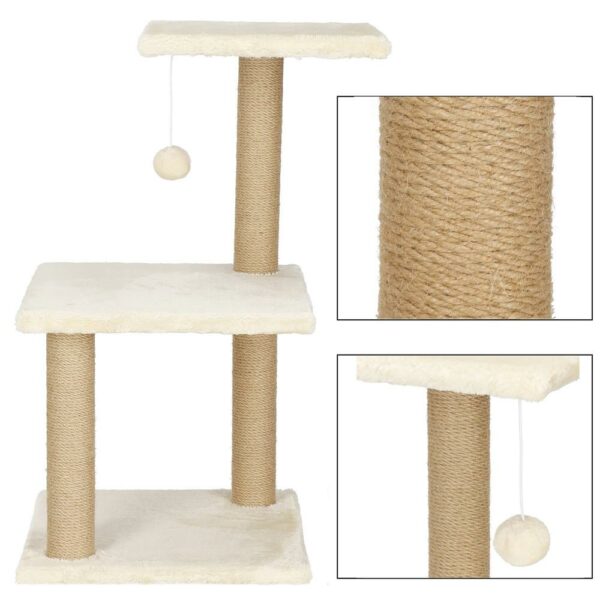 Ansamblu de joaca pentru pisici, cu loc pentru zgariat, minge, 65cm, crem - Image 5