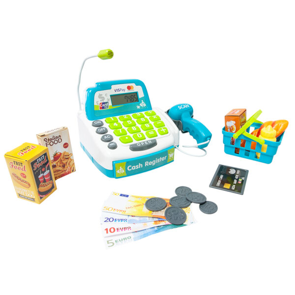 Casa de marcat pentru copii, cu lumini si sunete, include produse, cos de cumparaturi si bani - Image 11