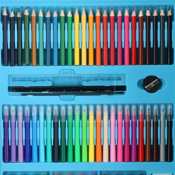 Set de pictura si desen pentru copii, 208 de piese, trusa plastic albastru - Image 7