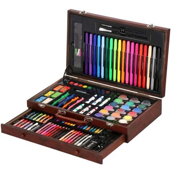 Set de pictura si desen pentru copii, 130 de piese, trusa lemn - Image 7