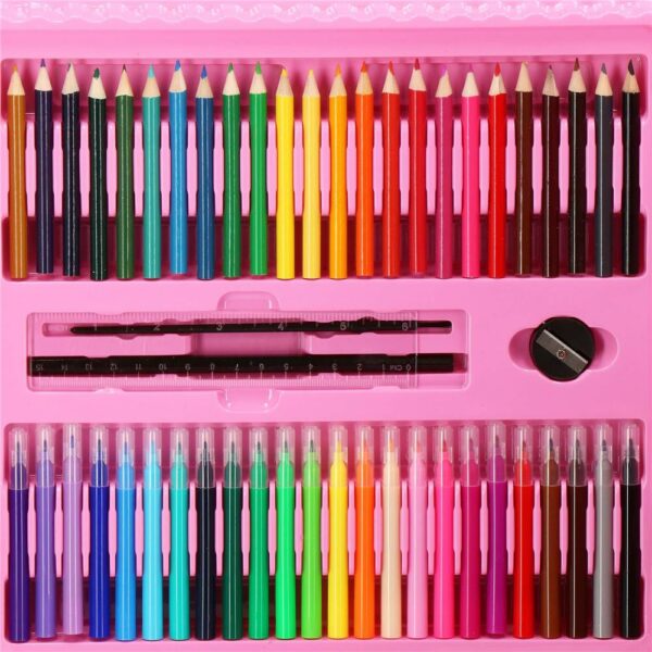 Set de pictura si desen pentru copii, 208 de piese, trusa plastic roz - Image 6