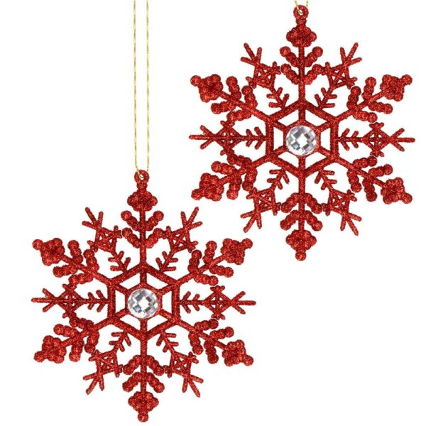 Decoratiune brad fulg de zapada cu cristal, set 2 bucati, 12cm, rosu - Image 4