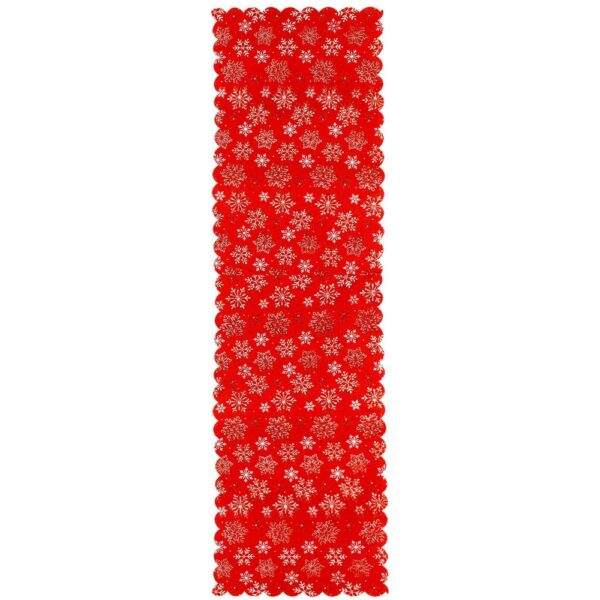 Fata de masa pentru decor, cu motive de Craciun, din stofa, 34x187cm, rosu - Image 5