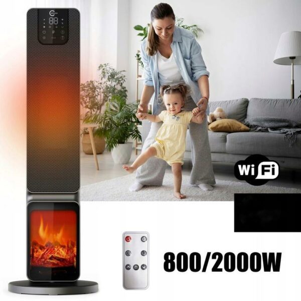 Elektromos kandalló, 2000W, 2 fokozat, termosztáttal és távirányítóval, időzítő, LED kijelző, WiFi - Image 7