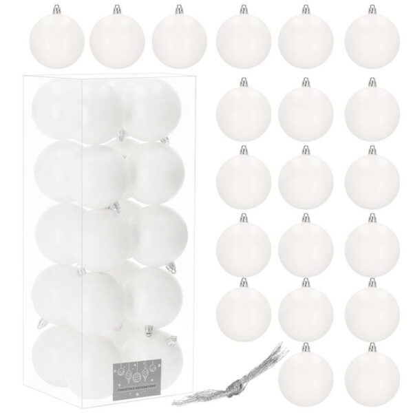 Set globuri de Craciun, 20 bucati, 8cm, alb mat - Image 6