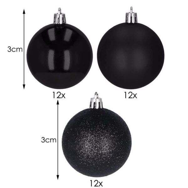 Set globuri de Craciun, 36 bucati, 3 modele, 3cm, negru - Image 5