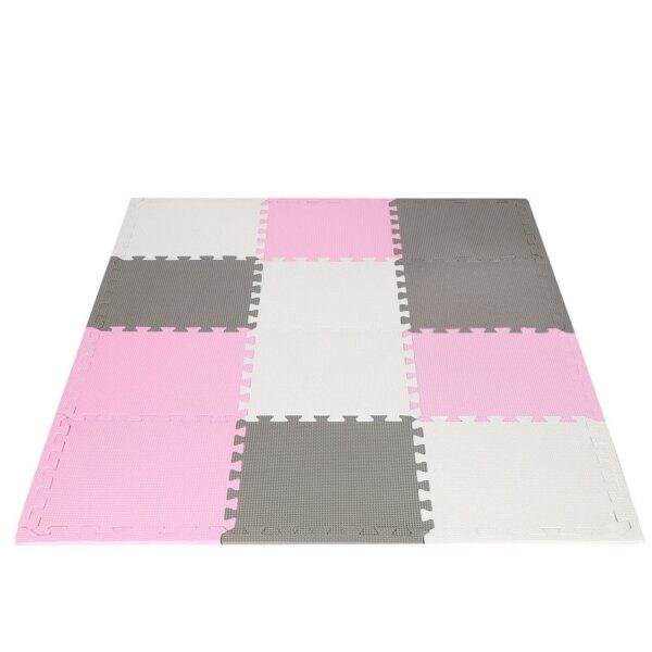 Covor din spuma pentru copii, tip puzzle forme, 26 piese, termoizolant, 118×90 cm, gri roz - Image 7