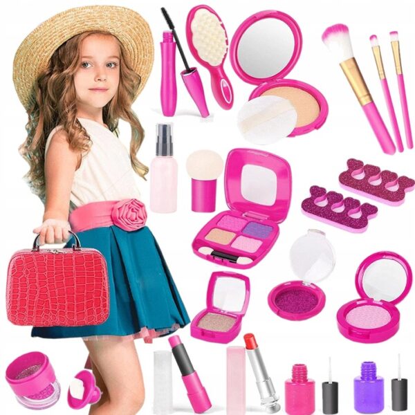 Trusa de machiaj pentru fetite, geanta cu 22 de accesorii cosmetice, fara lichide sau substante chimice, roz - Image 8
