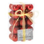 Karácsonyi gömb szett, 30 darab, 3 minta, 3 cm, piros