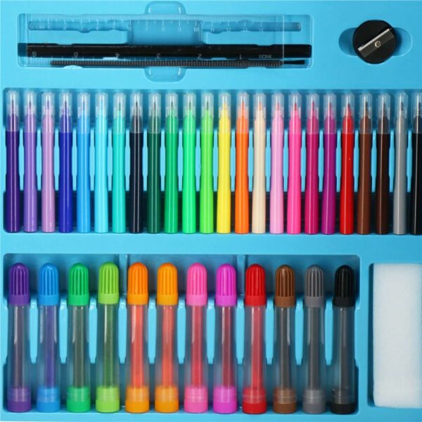 Set de pictura si desen pentru copii, 208 de piese, trusa plastic albastru - Image 8