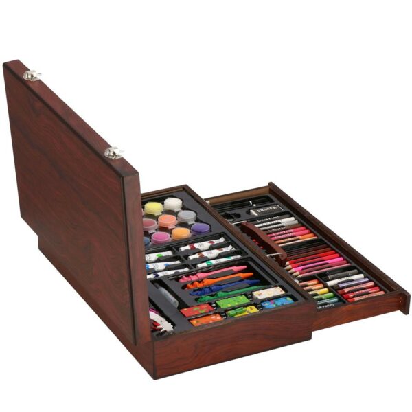 Set de pictura si desen pentru copii, 130 de piese, trusa lemn - Image 8