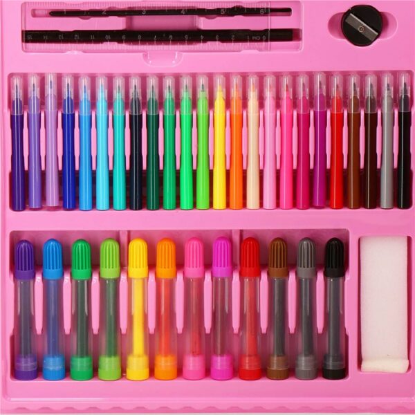 Set de pictura si desen pentru copii, 208 de piese, trusa plastic roz - Image 7