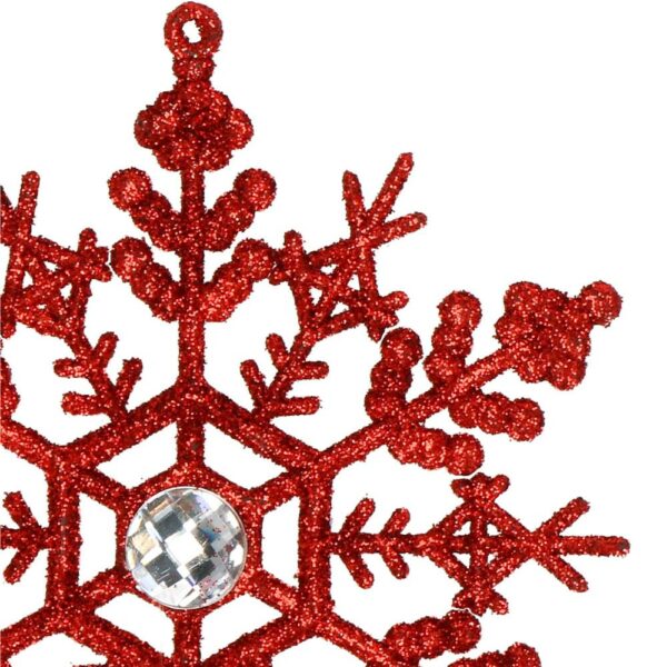 Decoratiune brad fulg de zapada cu cristal, set 2 bucati, 12cm, rosu - Image 5
