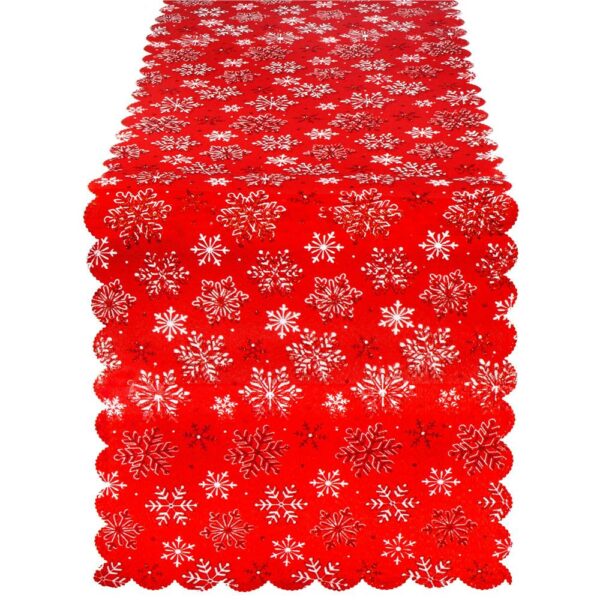Fata de masa pentru decor, cu motive de Craciun, din stofa, 34x187cm, rosu - Image 6