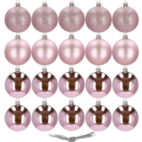 Set globuri de Craciun, 20 bucati, 3 modele, 4cm, roz - Image 7