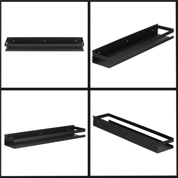 Raft de baie cu 2 sisteme instalare pe perete, aluminiu, 50x10x6cm, negru - Image 8