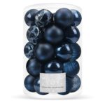 Karácsonyi gömbdísz készlet, 30 darab, 6 féle minta, 8 cm, sötétkék