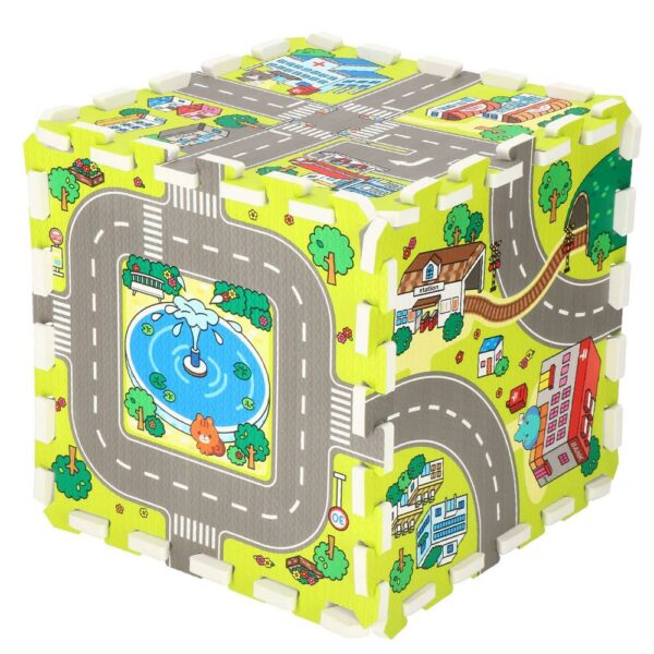 Covor din spuma pentru copii, tip puzzle strazi, 9 piese, 90×90 cm, verde - Image 7