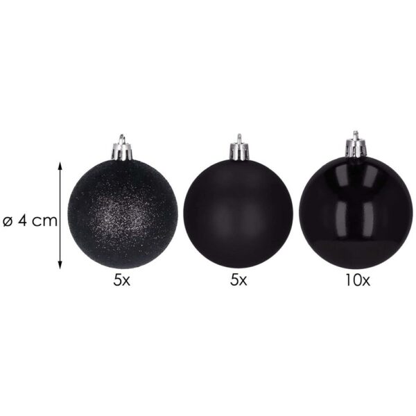 Set globuri de Craciun, 20 bucati, 3 modele, 4cm, negru - Image 7