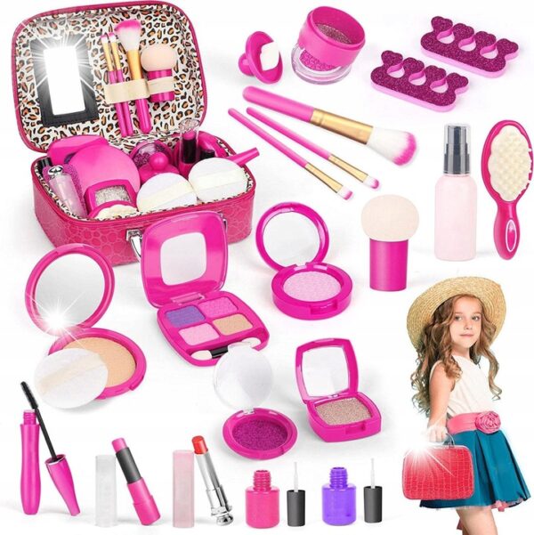 Trusa de machiaj pentru fetite, geanta cu 22 de accesorii cosmetice, fara lichide sau substante chimice, roz - Image 9
