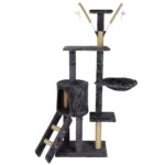 Játszókészlet macskáknak ággyal és kaparófával, 145cm, grafitszürke