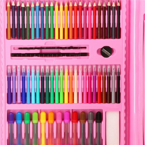 Set de pictura si desen pentru copii, 208 de piese, trusa plastic roz - Image 8