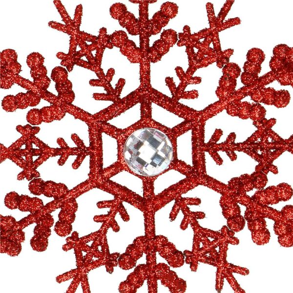 Decoratiune brad fulg de zapada cu cristal, set 2 bucati, 12cm, rosu - Image 6
