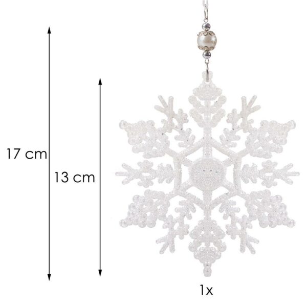 Hópehely karácsonyfadísz, 13cm, fehér, csillámos - Image 8