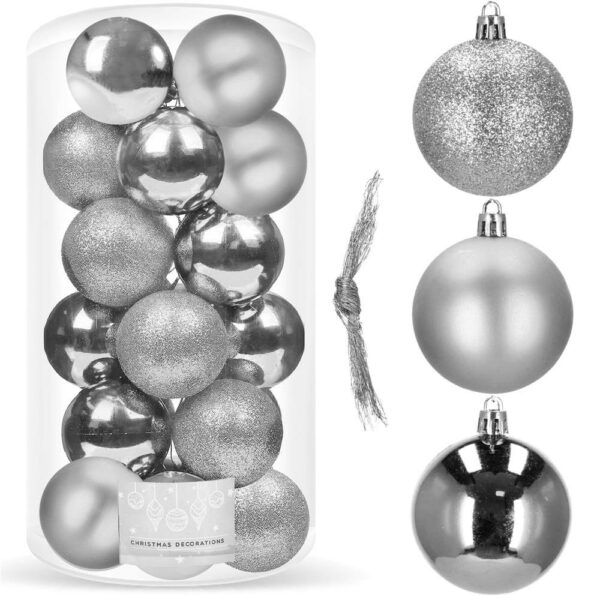 Set globuri de Craciun, 20 bucati, 3 modele, 4cm, argintiu - Image 8