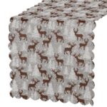 Asztalterítő díszítéshez, karácsonyi motívumokkal, anyagból, 35x186cm, szürke