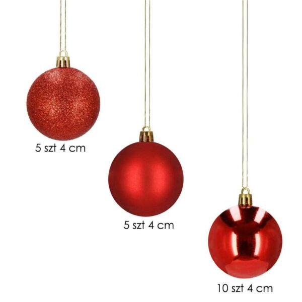 Set globuri de Craciun, 20 bucati, 3 modele, 4cm, rosu - Image 8