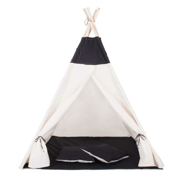 Teepee indiánsátor gyerekeknek ablakkal, vastag szőnyeggel és 2 párnával, fekete-fehér - Image 9