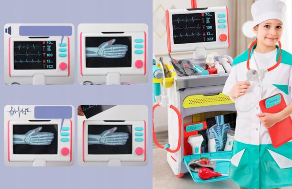Set de joaca, carucior medical cu aparatura si instrumente, cu sunete si lumini - Image 9