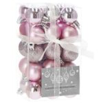 Karácsonyi gömb dísz készlet, 30 darab, 3 féle minta, 3 cm, rózsaszín színben