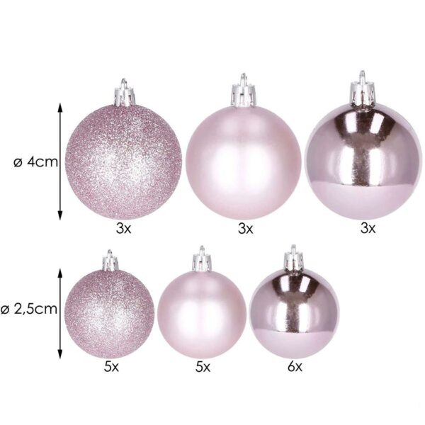 Set globuri de Craciun, 25 bucati, 3 modele, 2,5cm si 4cm, roz - Image 9